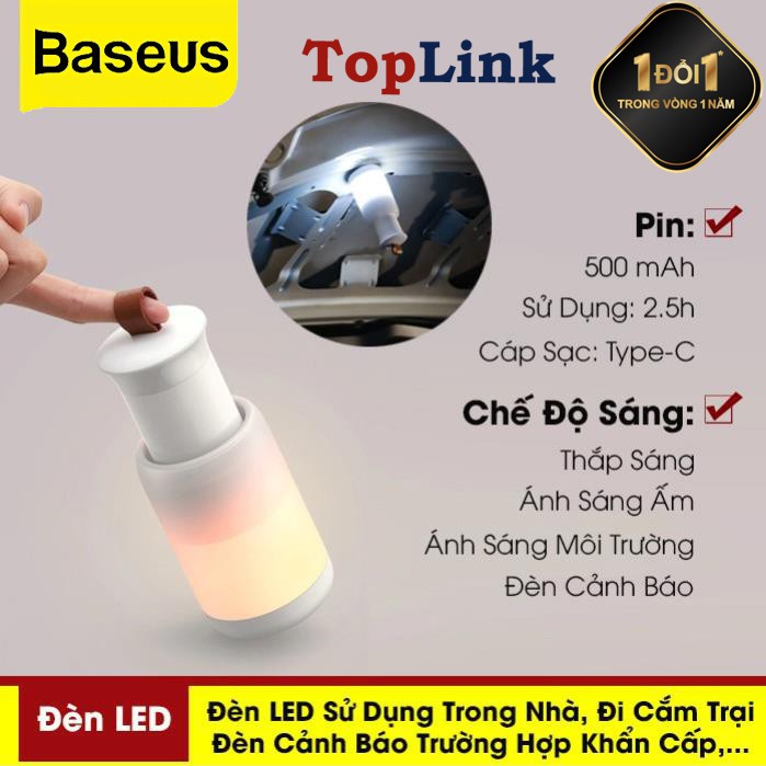 Đèn Báo Khẩn Cấp Baseus Có Thể Sạc Lại Tiện Dụng Dùng Đi Cắm Trại Ban Đêm Hoặc Du Lịch - TopLink