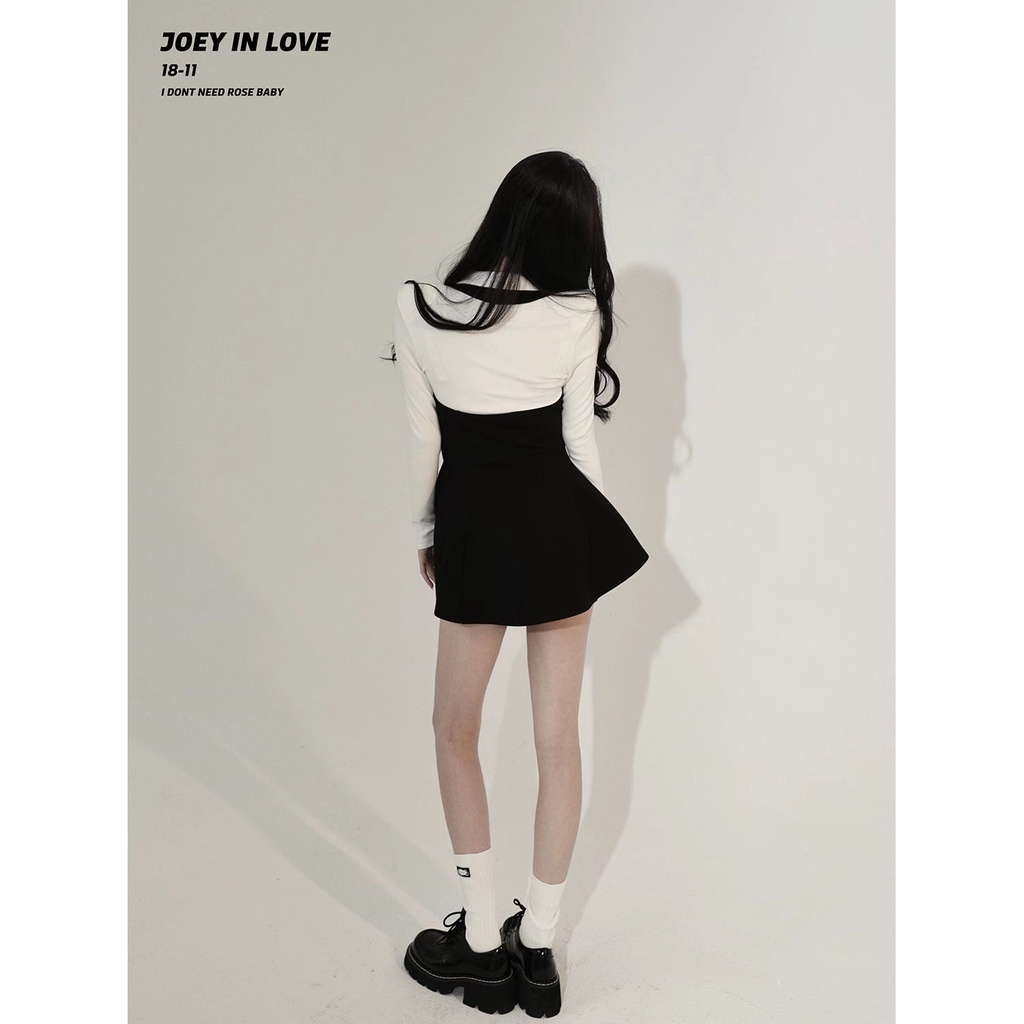 [Jey] &lt; Won't Be Obedient} Đầm Tay Dài Cổ polo Dáng Chữ a Thời Trang Mùa Xuân