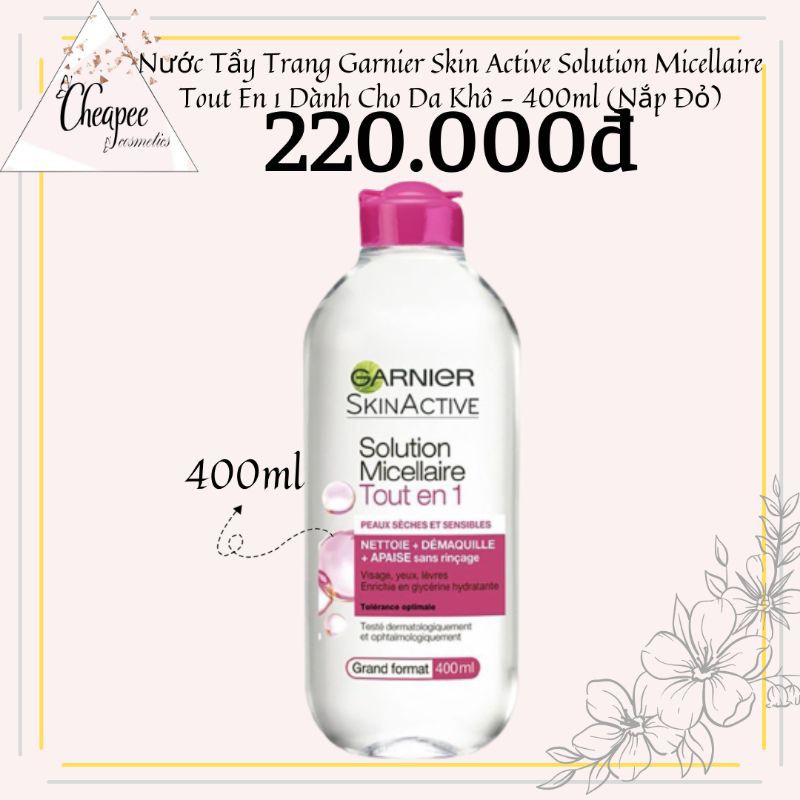 Nước Tẩy Trang Garnier Skin Active Solution Miracellaire Tout En 1 Dành Cho Da Khô - 400ml (Nắp Đỏ)
