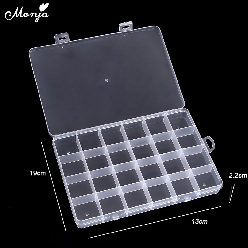 [Hàng mới về] Hộp Nhựa Monja Trong Suốt 24 Ngăn Đựng Hạt Đá Trang Trí Móng Tay