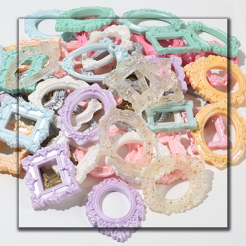 Bộ 5 Khung Ảnh Bằng Nhựa Resin Phối Ren Đính Lá Vàng Nhiều Màu Sắc