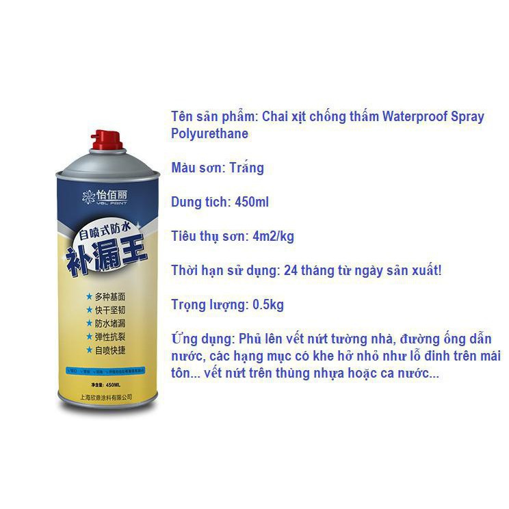 [FREESHIP] Chai Dung Dịch Xịt Chống Dột Waterproof Spray Polyurethane 450ml - Chống Thấm Nước - Bình Xịt Chống Thấm, Dột