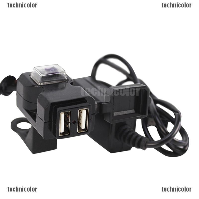 Ổ Cắm Sạc Điện USB Kép 12V Chống Nước Có Công Tắc Và Giá Gắn Tay Lái Cho Xe Máy
