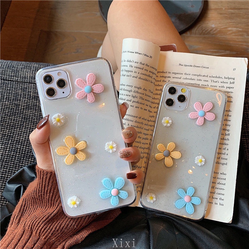 Ốp Điện Thoại Silicon Mềm Trong Suốt Chống Sốc Hình Hoa Cúc 3D Cho iPhone 11 Pro Max XS XR SE 2020 7 8 6S Plus