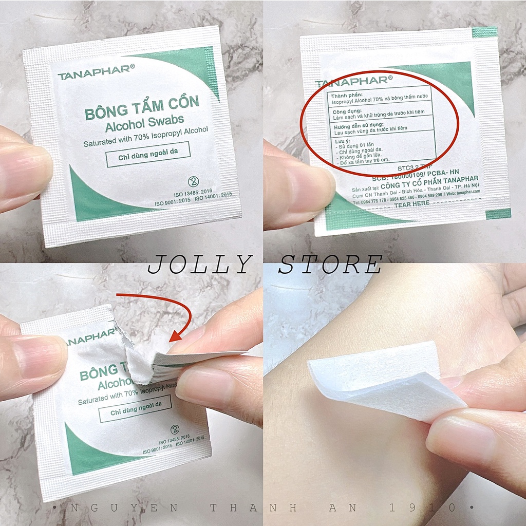Miếng Bông tẩm cồn dùng để vệ sinh da và dụng cụ TANAPHAR