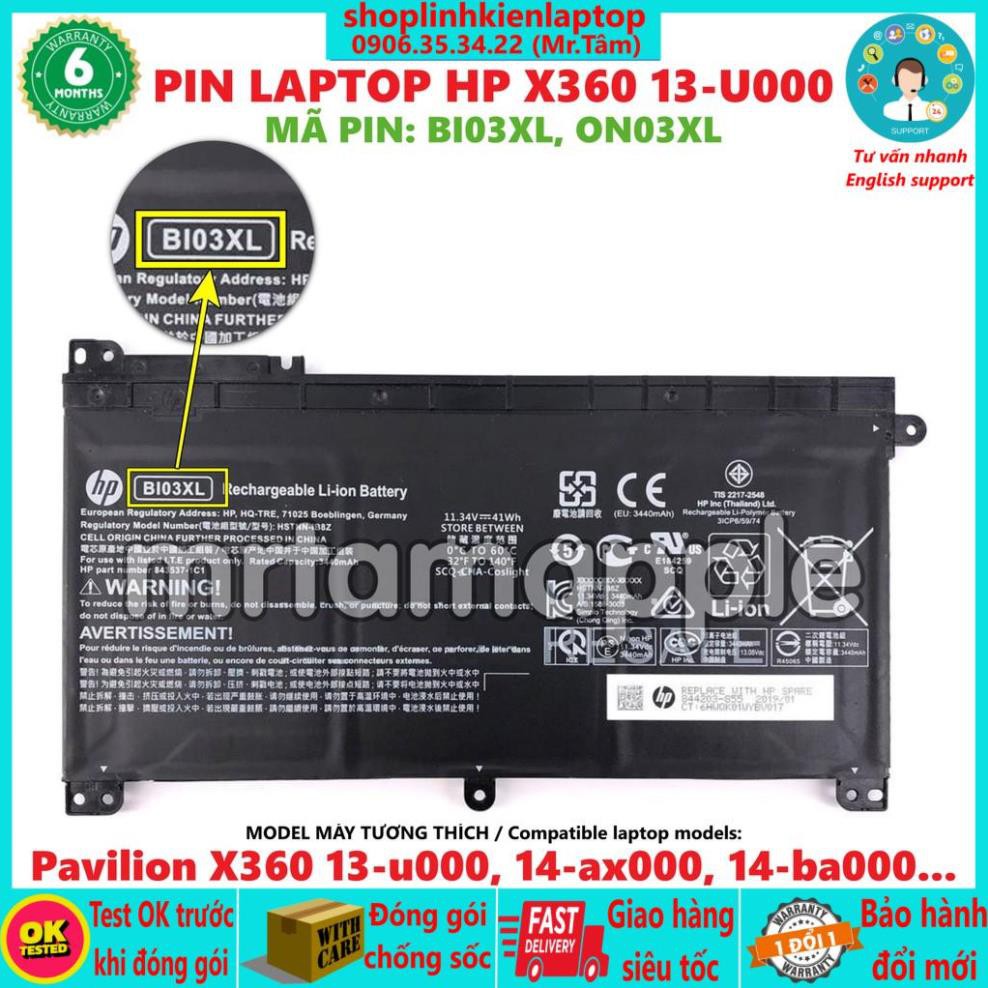 Pin Laptop HP X360 13-U000 BI03XL (ZIN) - 3 CELL - HP Pavilion Pavilion X360 13-U000, Stream 14-AX000, Stream 14-CB000