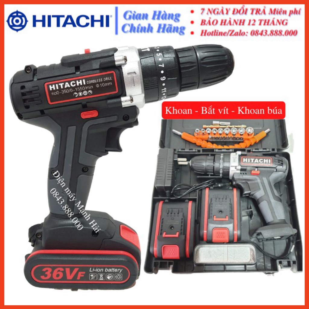 [CHÍNH HÃNG] [Tặng bộ 22 chi tiết] Máy Khoan Pin Hitachi 36V 3 Chức Năng - Khoan Bê Tông - Bắt Vít - Hitachi 36V