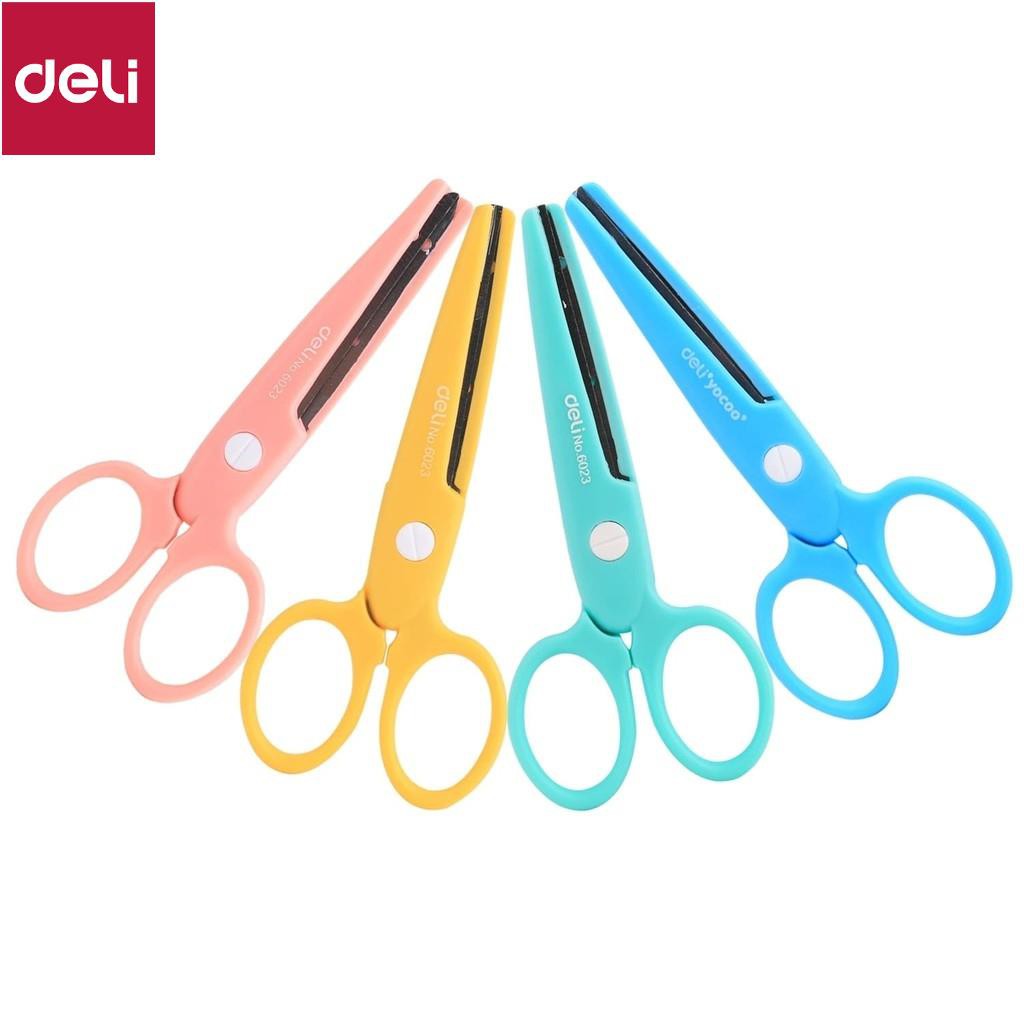 Kéo thủ công học sinh Deli, 58x134 mm, Xanh dương/ Hồng - 1 cái 6023 [Deli]