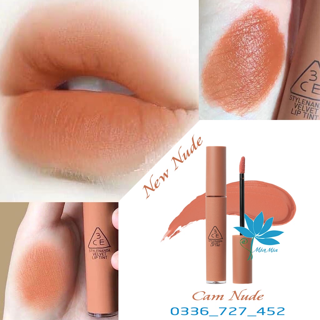 Son 3CE Velvet Lip Tint New Nude – Màu Cam Đào Nude Cho Phong Cách Tây Tây Bền Màu Lâu Trôi