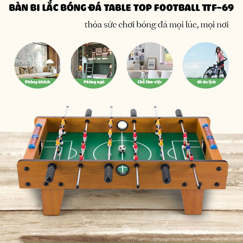 [LOẠI XỊN HÀNG 6 TAY CẦM] Bàn bi lắc bóng đá Table Top Football TTF-69 bằng gỗ 50x25cm