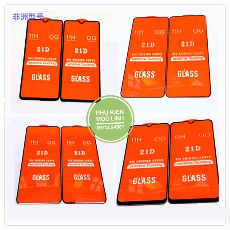 Kính Samsung Full Màn 21D - A12 / A22 / A02S / A20 / A51 / A71 / A31 / A32 / A9 2018 / J7 Prime