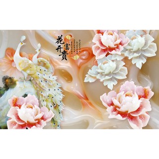 Tranh dán tường 3D VTC Đôi uyên ương ngọc Lunawall-0013 kim sa