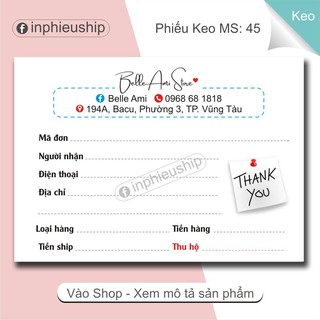 Phiếu ship hàng in tên shop (MS45 Có keo)