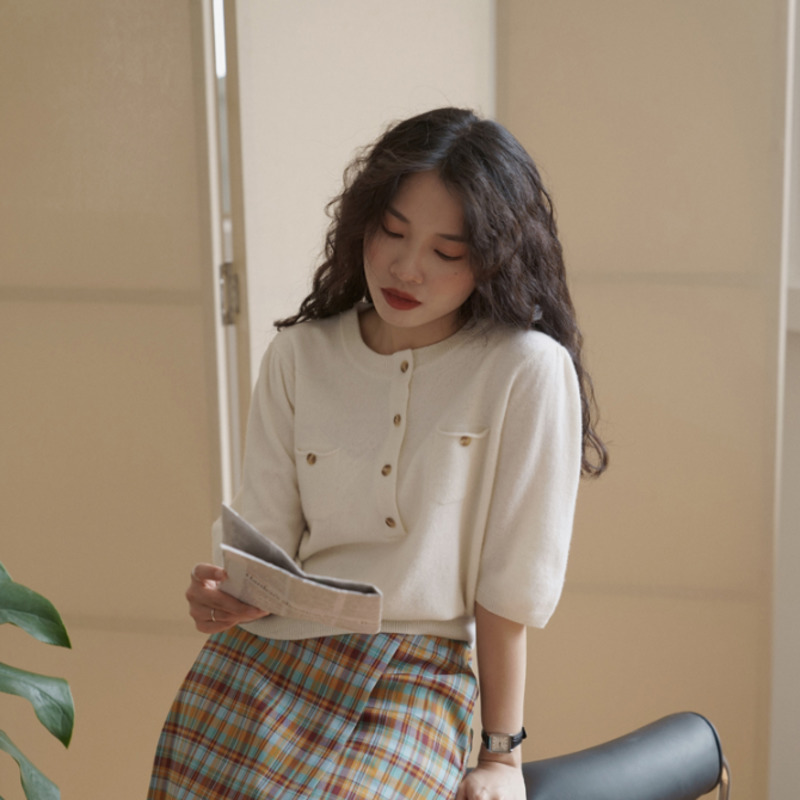 Áo Khoác Cardigan Tay Ngắn Cổ Tròn Thiết Kế Đơn Giản | BigBuy360 - bigbuy360.vn