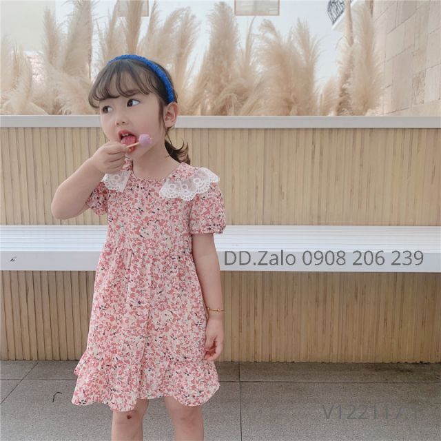 Đầm bé gái hoa nhí cổ ren cao cấp 10 đến 26kg