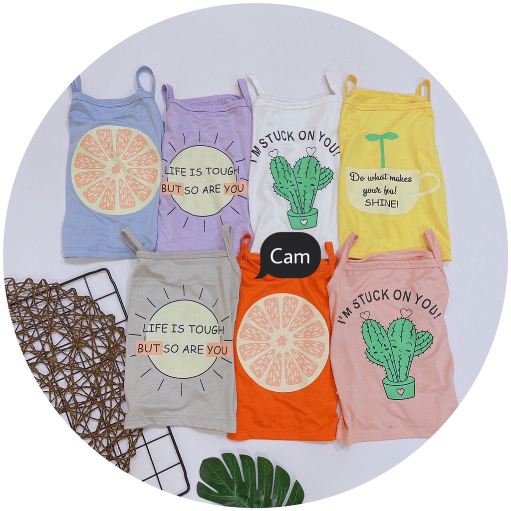 Áo 2 Dây Bé Gái Vải Thun Lạnh Hoạ Tiết Hoa Quả In Chìm Mềm Mát, Áo Thun Cho Bé Gái Mặc Hè - AN.KID