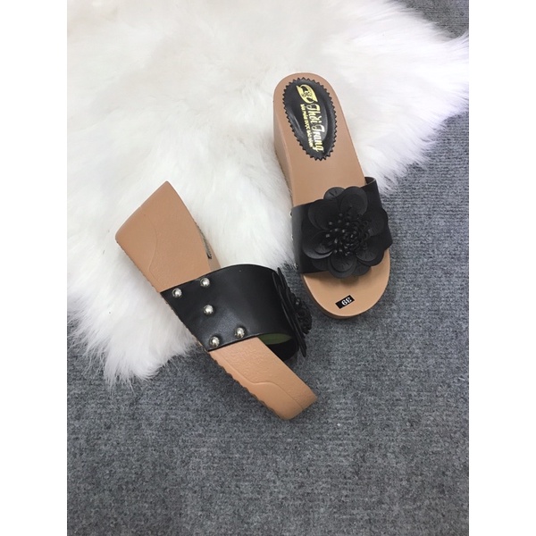 GUỐC NỮ QUAI NGANG GẮN HOA, DÉP ĐẾ XUỒNG 7P