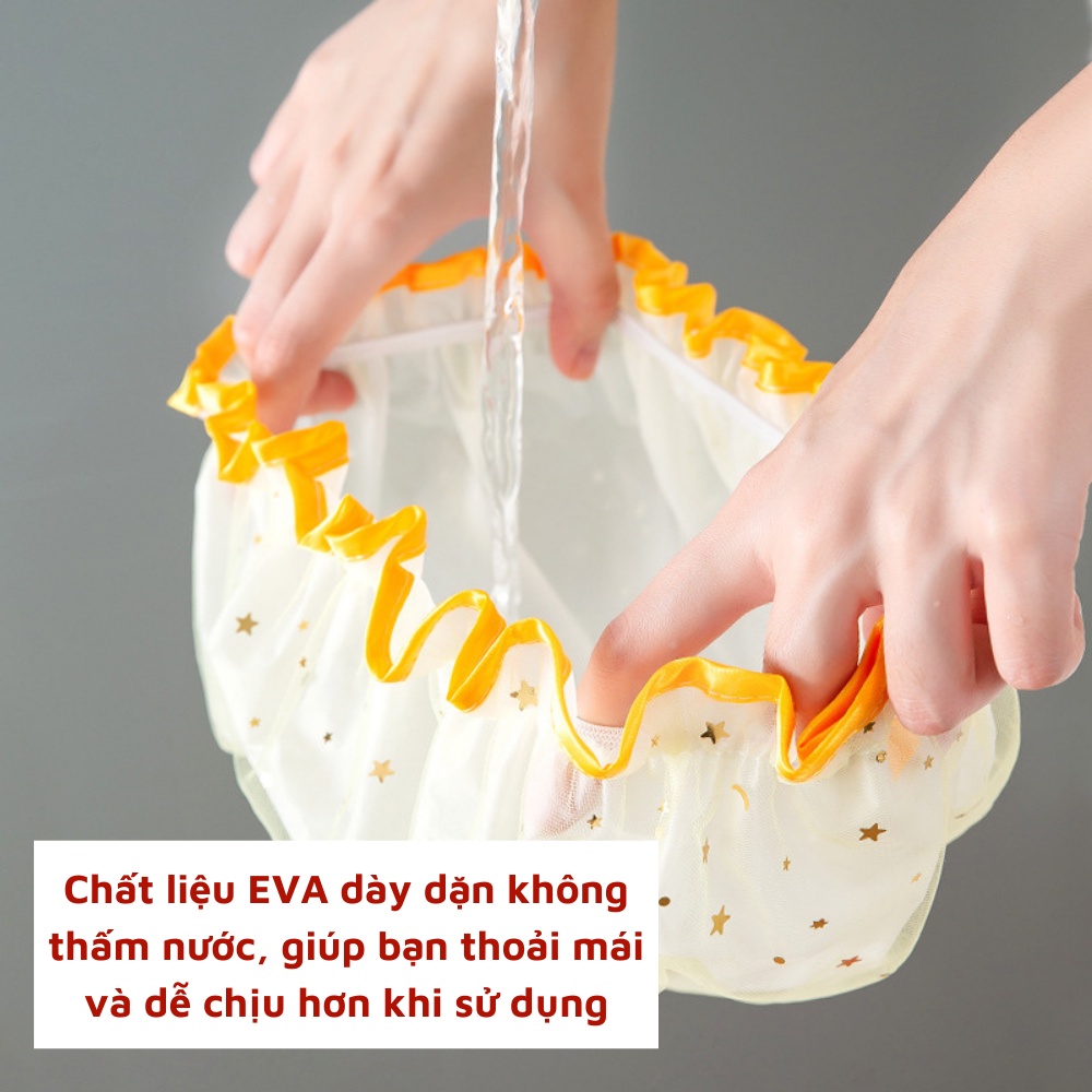 Mũ chùm tóc chống thấm nước hai lớp co giãn đa năng bảo vệ khô tóc khi tắm thiết kế đáng yêu