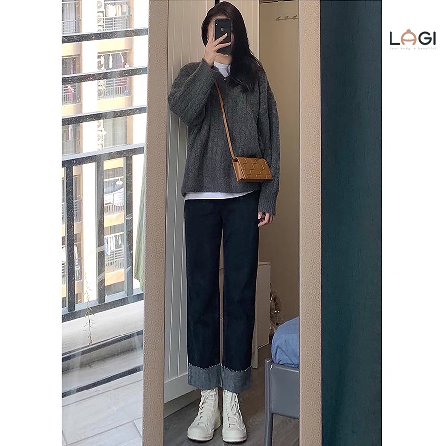 Quần jean ống suông xắn lai - Quần bò dáng suông rộng BIGSIZE từ 50KG đến 90KG - LAGI BIGSIZE