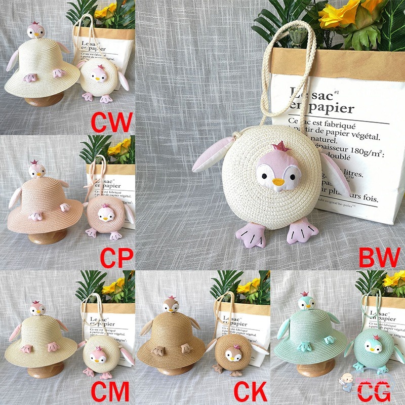 Set Mũ Rơm + Túi Xách + Túi cói Thời Trang Cho Bé