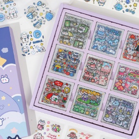 Set 10 tấm sticker Mèo xám dễ thương ngẫu nhiên hình dán sổ