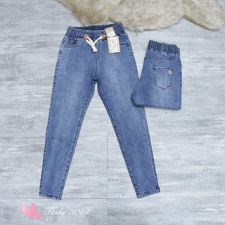 Quần Jeans Nữ Xanh Xước Cạp Chun [Ảnh Thật ]