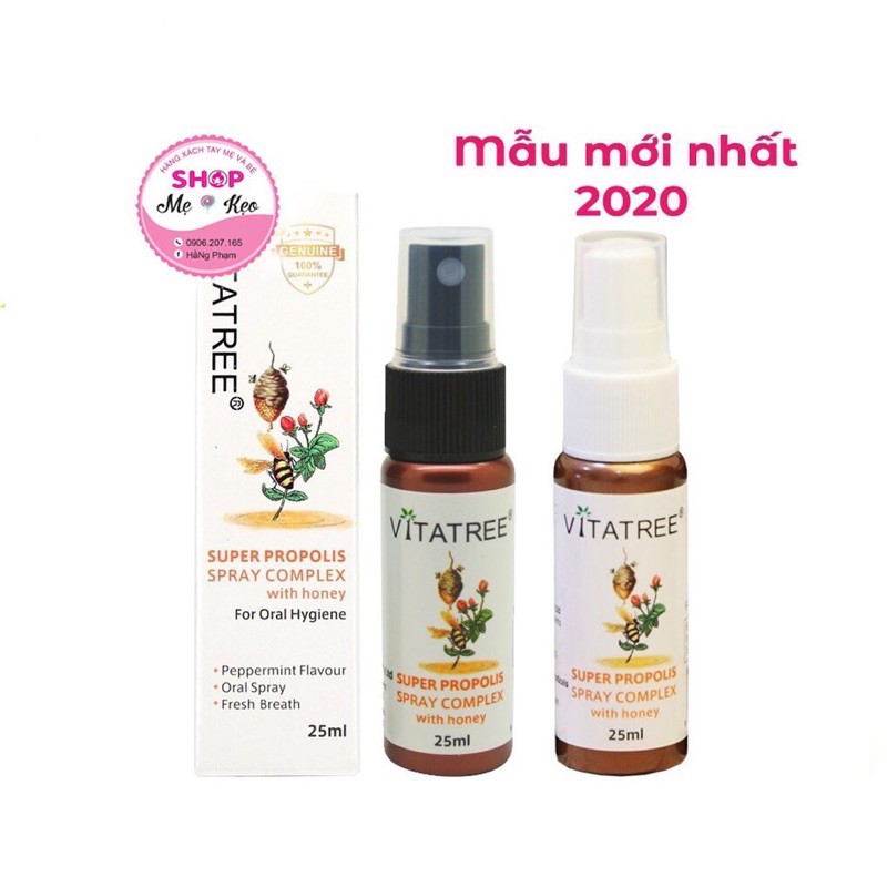 Xịt keo ong (30ml) giảm đau họng cho trẻ 2 tuổi trở lên Vitatree Super Propolis Spray complex with Honey, Úc