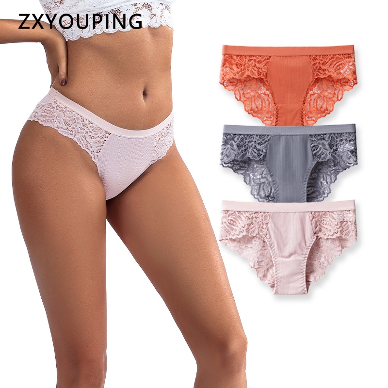 Quần lót kẻ sọc thêu họa tiết phối ren quyến rũ lưng thấp xuyên thấu S-XXL dành cho nữ