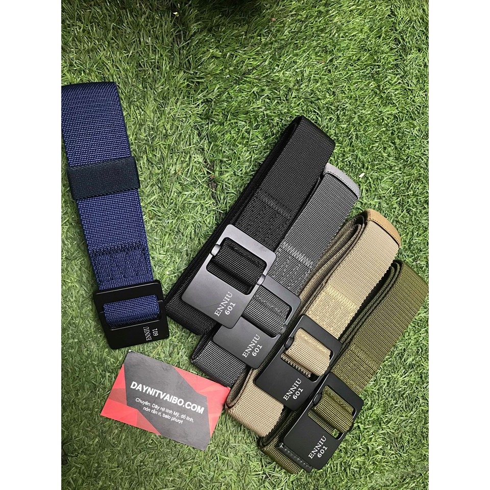 Hình thật Dây nịt vải dù dây nylon co dãn canvas tactical belt mặt nịt sơn đen dài 125cm rộng 3.8cm