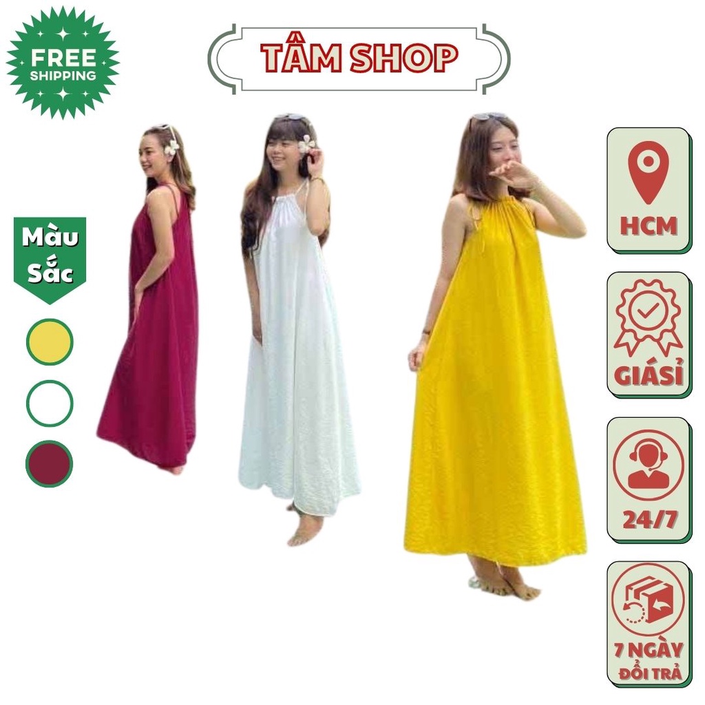 đầm maxi cổ yếm vãi dũi đầm sát nách đầm đi biển