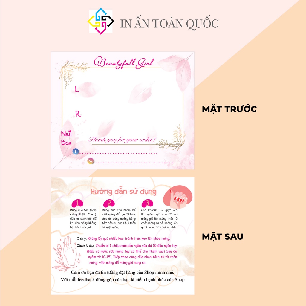Tổng hợp Bìa  gắn móng giả, nail giả, 50 nhãn bìa cứng Kích thước 9x11cm