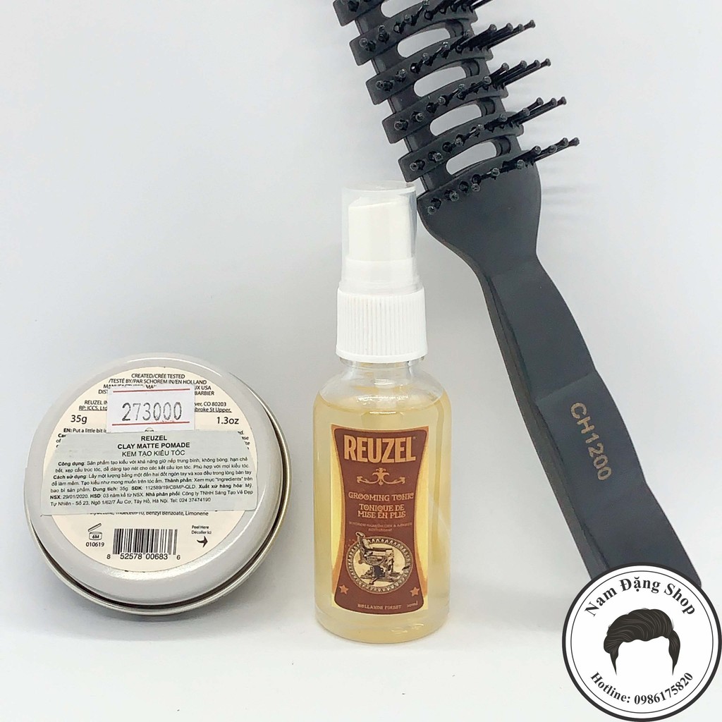 Pomade vuốt tóc Reuzel Clay Matte + Tặng Reuzel Grooming Tonic 20ml + Tặng Lược Chaoba