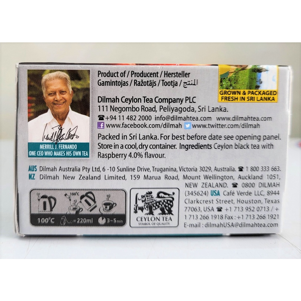 [Hộp 30g – RASPBERRY] TRÀ ĐEN TÚI LỌC HƯƠNG MÂM XÔI [Sri Lanka] DILMAH Ceylon Black Tea