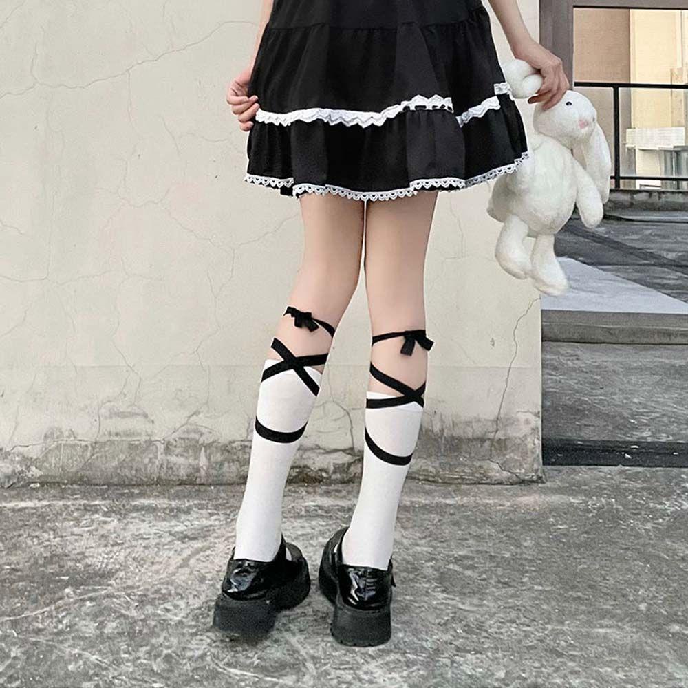 Vớ Cotton Co Giãn Họa Tiết Ruy Băng Phong Cách Lolita Công Chúa WMES15H