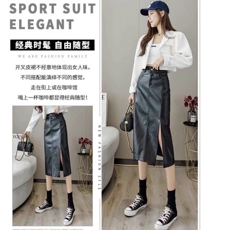 Chân váy da dài xẻ cạnh - Hàng quảng Châu L1