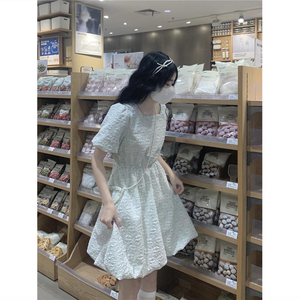 Đầm Dáng Chữ A Tay Phồng Dáng Rộng Thời Trang Mùa Hè Phong Cách Hàn Quốc Cho Nữ