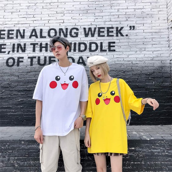 Áo đôi cotton họa tiết pikachu 2 mặt