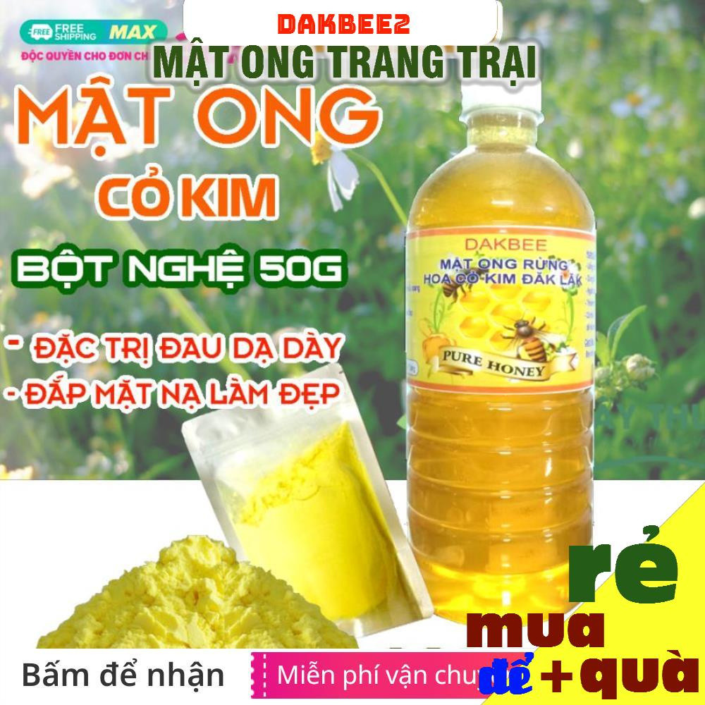 1 LÍT Mật ong rừng hoa cỏ kim + 50g Tinh bột nghệ - Hỗ trợ giảm đau dạ dày - dakbee