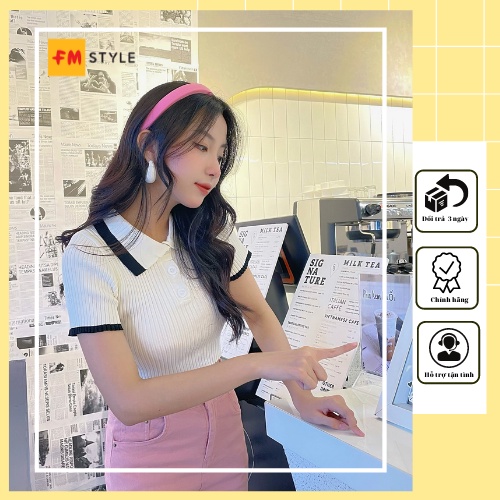 Áo cadigan tay ngắn cổ bẻ viền 2 nút dễ thương | Áo len gân phong cách Hàn quốc hottrend | Fm Saigon 204260047