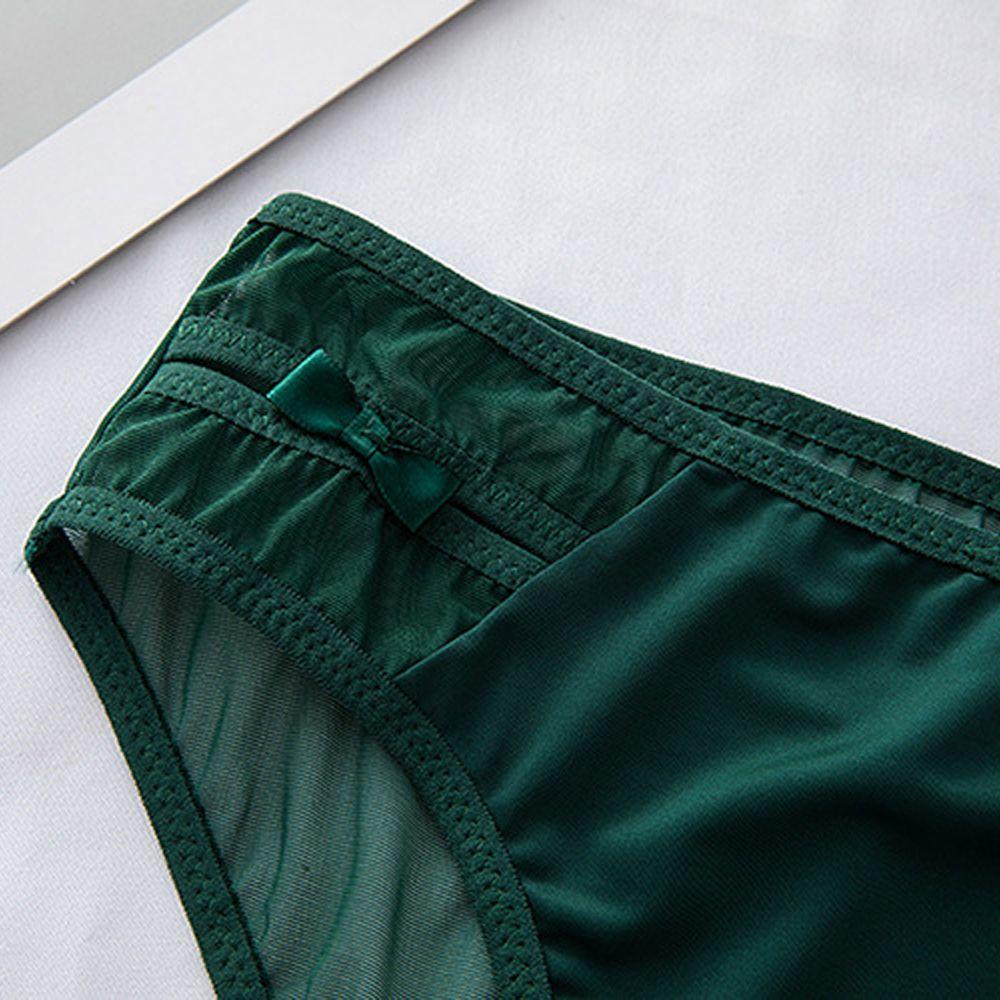 IVORY Quần Lót Lưới Thoáng Khí Lưng Thấp Đính Nơ Màu Sắc Đơn Giản Cho Nữ