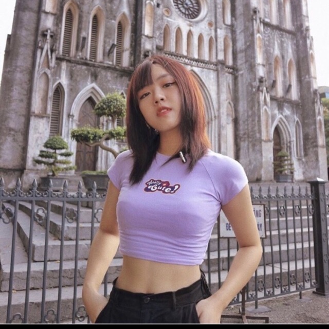 Áo croptop thêu hình chụp thật kèm video