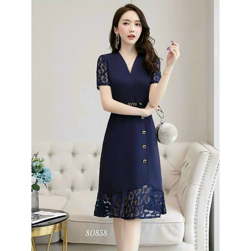< size M, L, XL > Đầm dáng xòe thời trang vải thun Umi dày dặn, mềm mịn, co giãn và phối tay voan | BigBuy360 - bigbuy360.vn