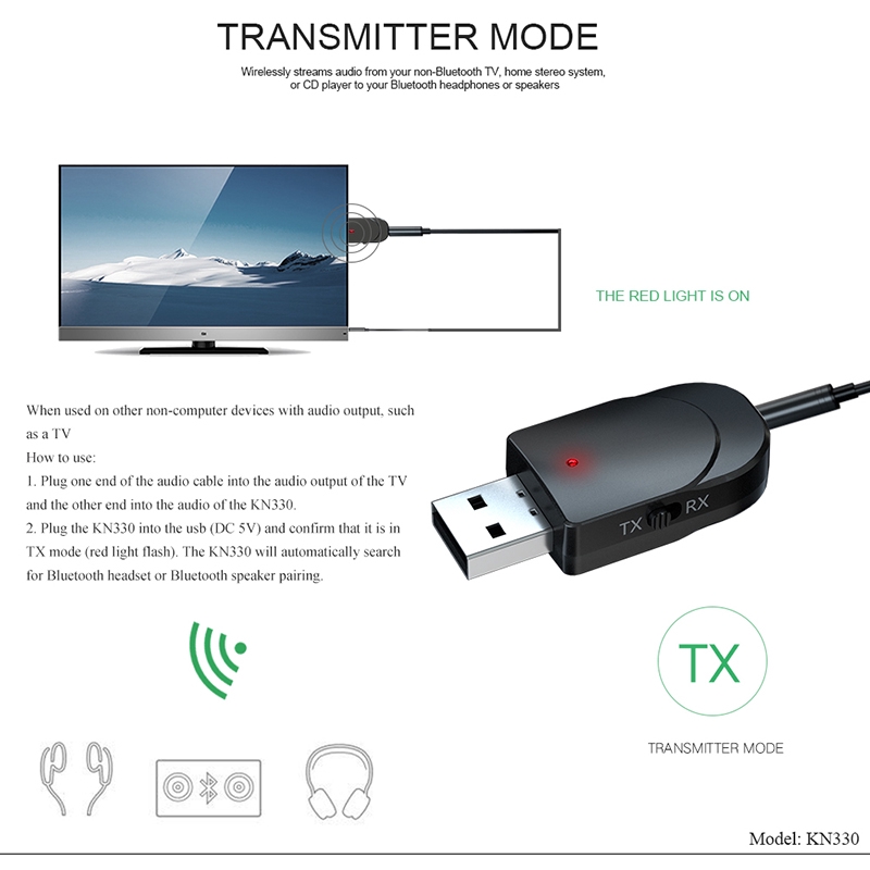 USB thu phát tín hiệu âm thanh 2 trong 1 không dây kết nối bluetooth 5.0 mini jack 3.5mm dành cho TV/đầu PC xe hơi