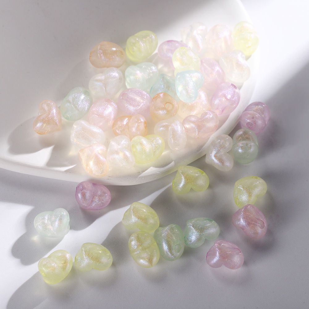 Set 30 Hạt Ngọc Trai Hình Trái Tim Bằng Acrylic Dùng Làm Vòng Tay / Dây Chuyền DIY