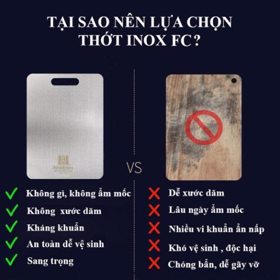 Thớt inox 201/304 Foodcom sạch sẽ, dễ dàng vệ sinh, an toàn cho người sử dụng