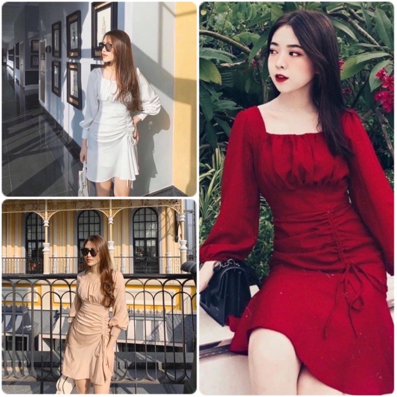 Đầm dự tiệc BlaPink thiết kế nhún ngực tay dài có dây rút-Story Dress