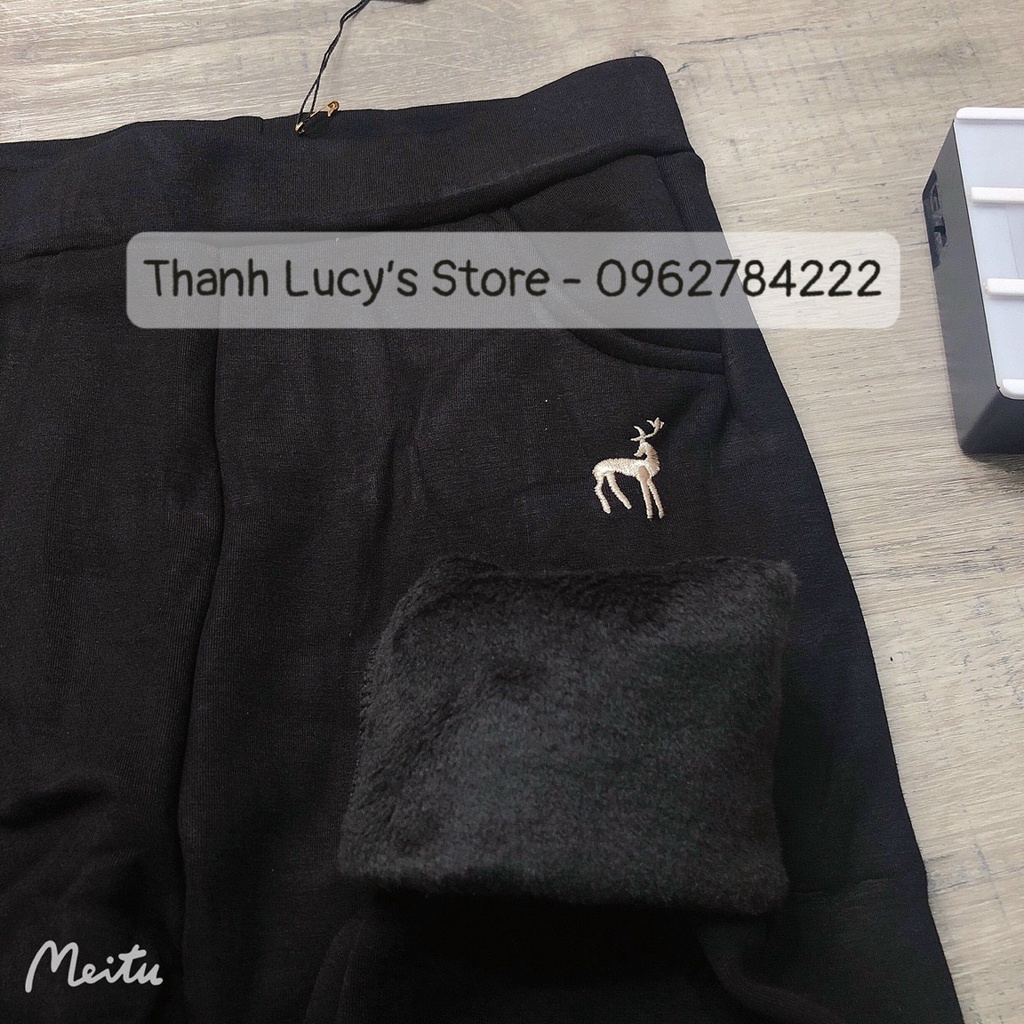 Quần legging nữ lót lông thêu logo hươu hàng quảng châu cao cấp