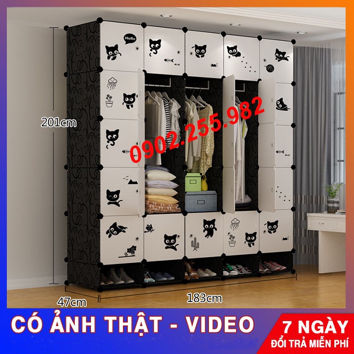 [RẺ NHẤT SHOPEE] TỦ NHỰA LẮP GHÉP 25 ÔQUẦN ÁO + 5 Ô GIẦY  VÁCH ĐEN CỬA TRẮNG MÈO ĐEN  ĐỂ ĐỒ ĐA NĂNG THÔNG MINH sâu 47cm