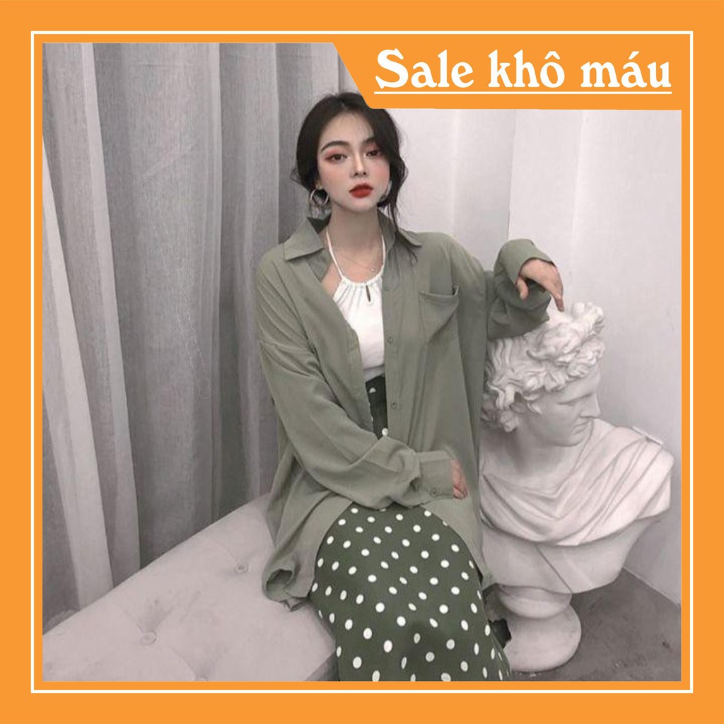 1131A24B1 Áo sơ mi tay dài xanh rêu, chất voan mỏng đẹp