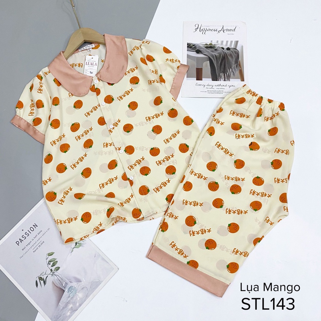 Bộ pijama lửng lụa mango mềm mịn thoáng mát, hình in sắc nét♥️không bai xù co rút vải♥️bao đẹp⭐full size